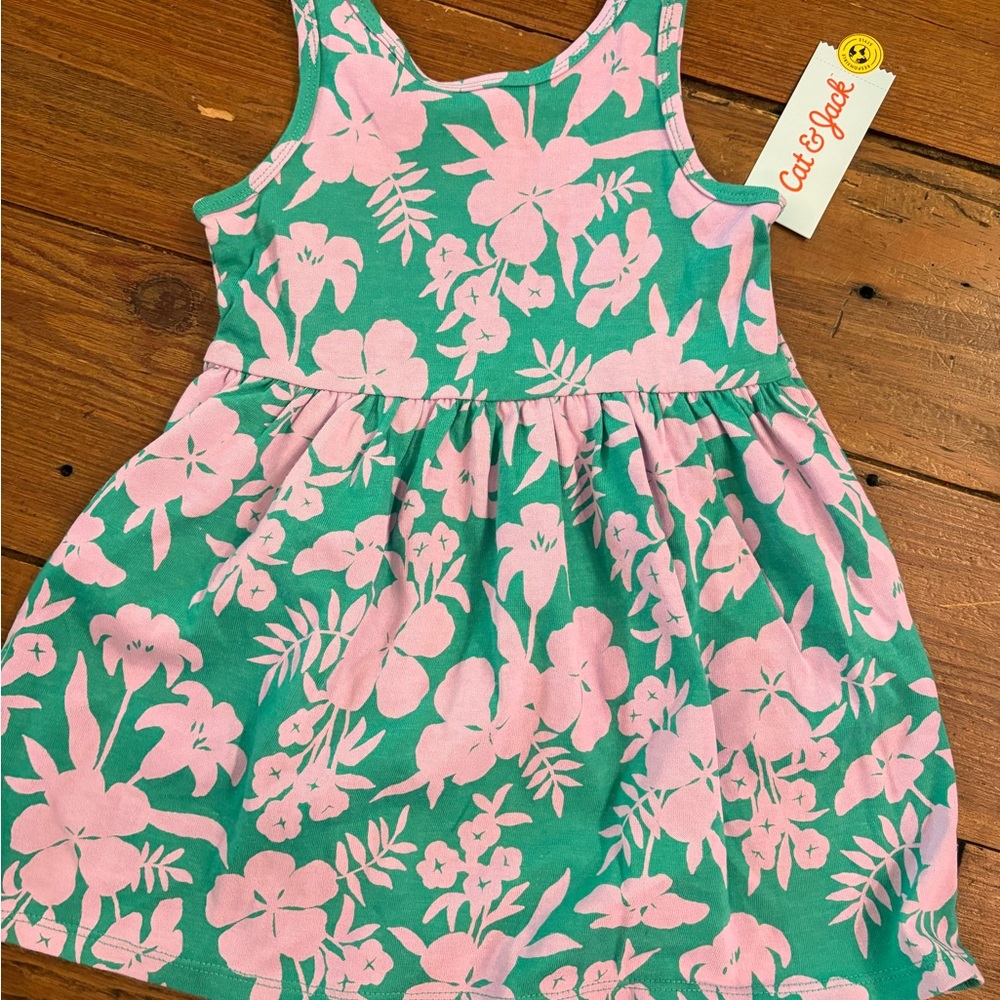 Cat & Jack Girls' Sleeveless Knit Dress - Pink, Light Blue, Green Floral - Picture 8 of 11